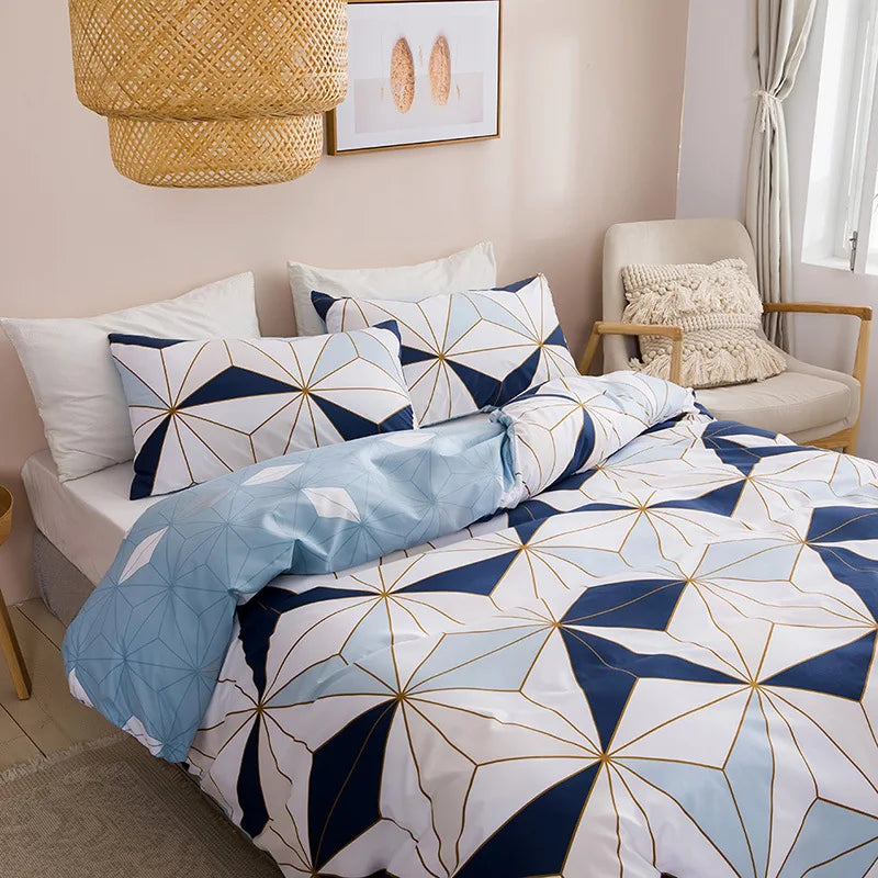 Geometric Print Queen Bedding Set Soft Comfortable Duvet Cover - Brasss Living