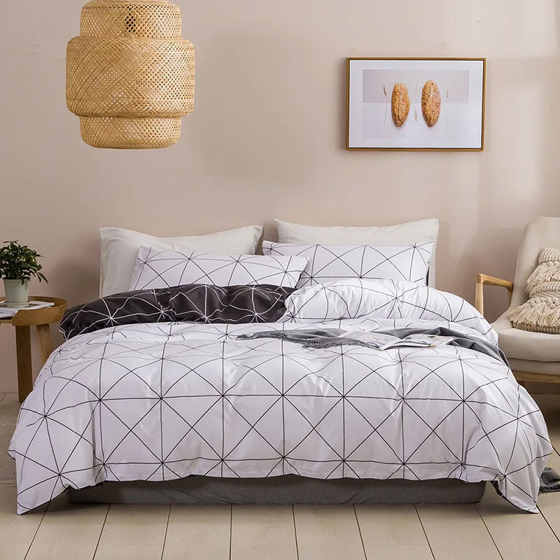 Geometric Print Queen Bedding Set Soft Comfortable Duvet Cover - Brasss Living