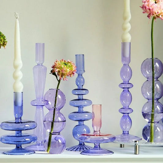 Glass Candlesticks Lilac Candle Holders Table Centerpieces - Brasss Living