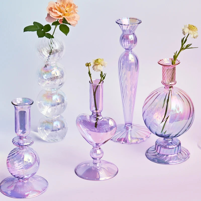 Glass Vases Nordic Candlestick Candle Stick Holder Flower Vase - Brasss Living