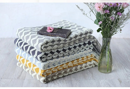 Grey Yellow Black Zigzag Knitted Throw with Tassels Blanket - Brasss Living