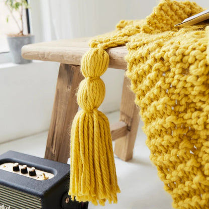 Handmade Blanket Knit Throw Tassels Fringe Yellow Pink - Brasss Living