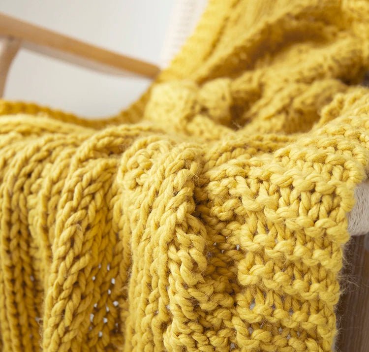 Handmade Blanket Knit Throw Tassels Fringe Yellow Pink - Brasss Living