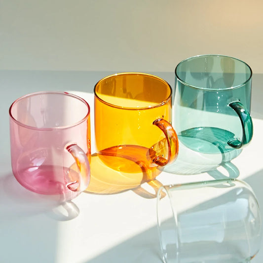 Heat Resistant Glass Colorful Coffee Glasses with Handle - Brasss Living