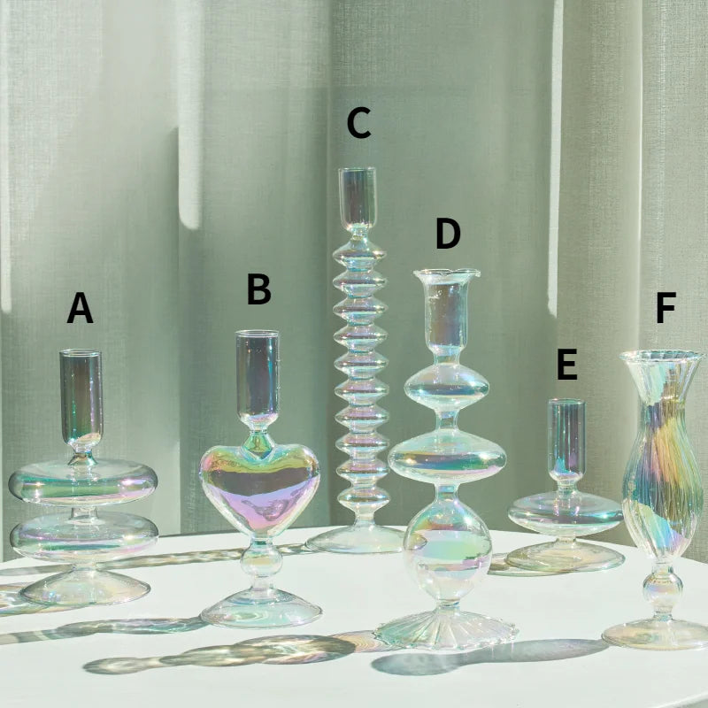 Iridescent Candle Holders Rainbow Nordic Vase Glass Holder - Brasss Living