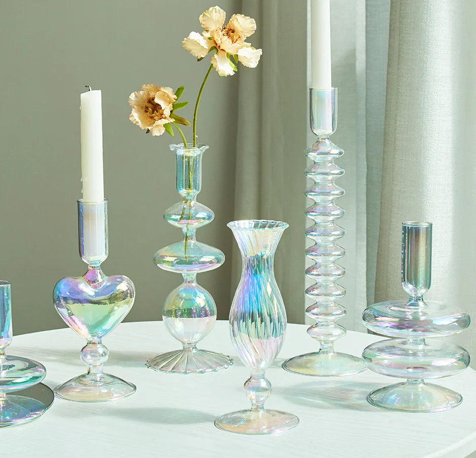 Iridescent Candle Holders Rainbow Nordic Vase Glass Holder - Brasss Living