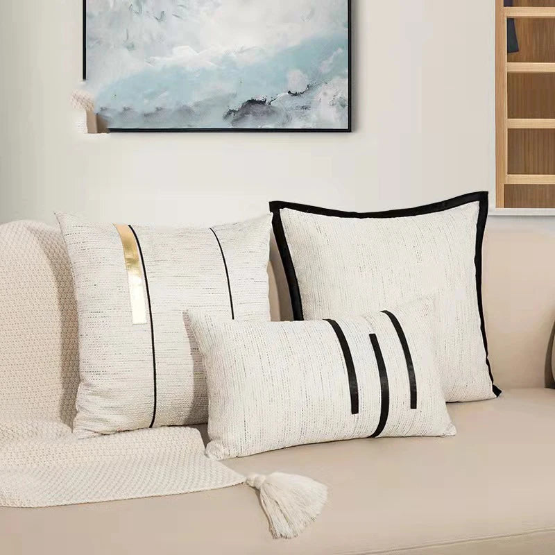 Ivory Black Stripe Jacquard Cushion Cover - Brasss Living