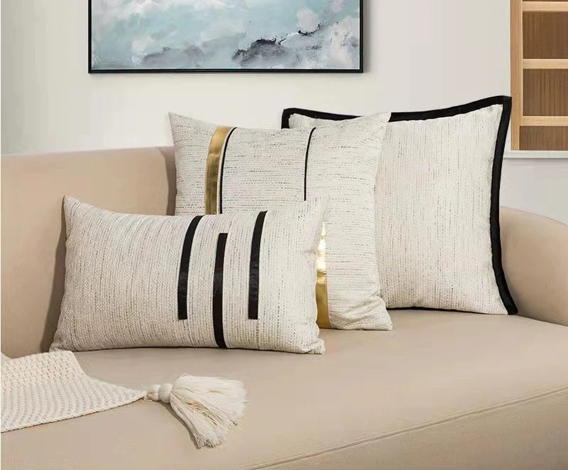 Ivory Black Stripe Jacquard Cushion Cover - Brasss Living