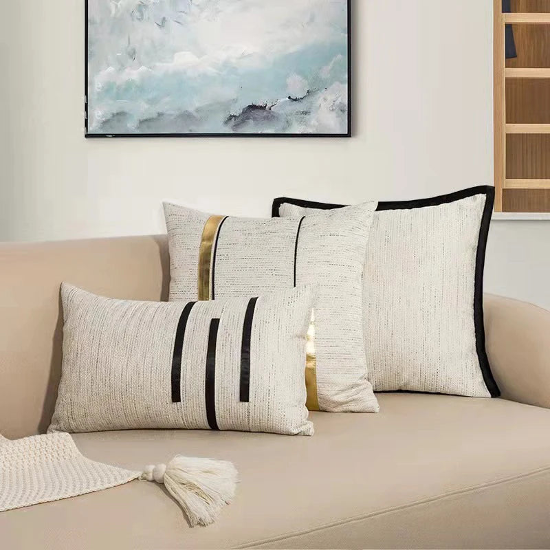 Ivory Black Stripe Jacquard Cushion Cover - Brasss Living