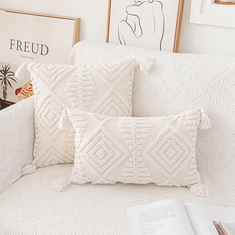 Ivory Loop Tufted Cotton Pillow Cushion Cover - Brasss Living