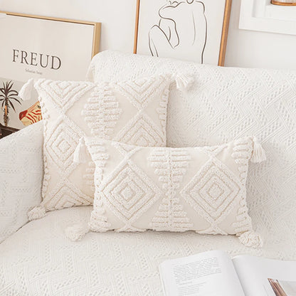 Ivory Loop Tufted Cotton Pillow Cushion Cover - Brasss Living