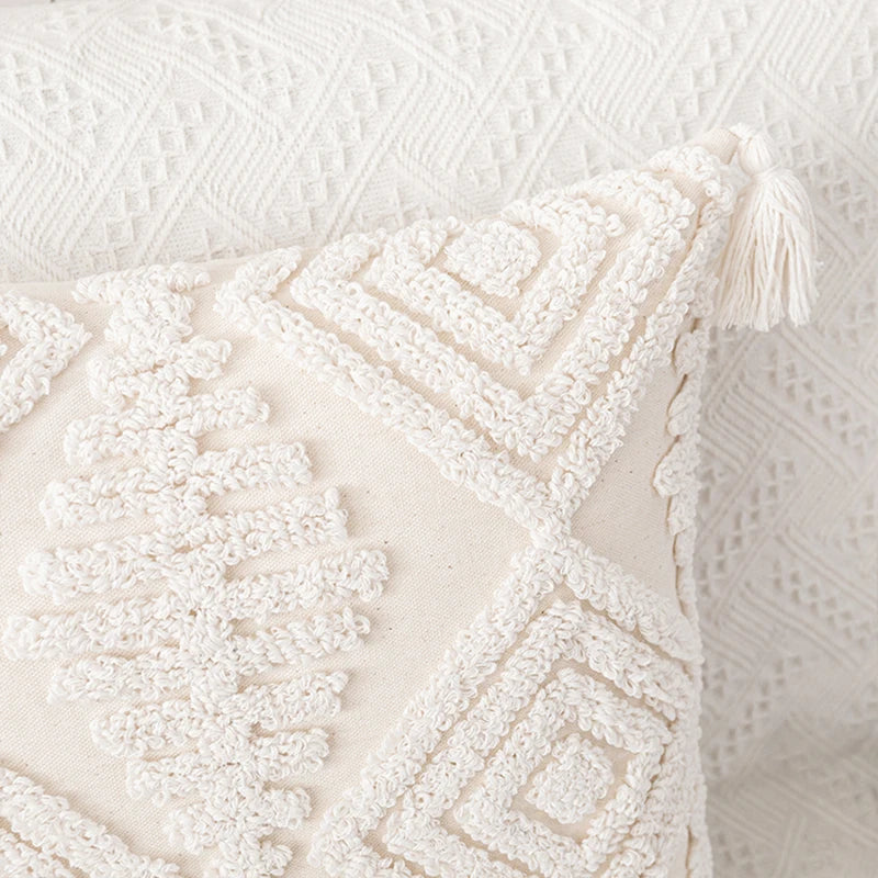 Ivory Loop Tufted Cotton Pillow Cushion Cover - Brasss Living