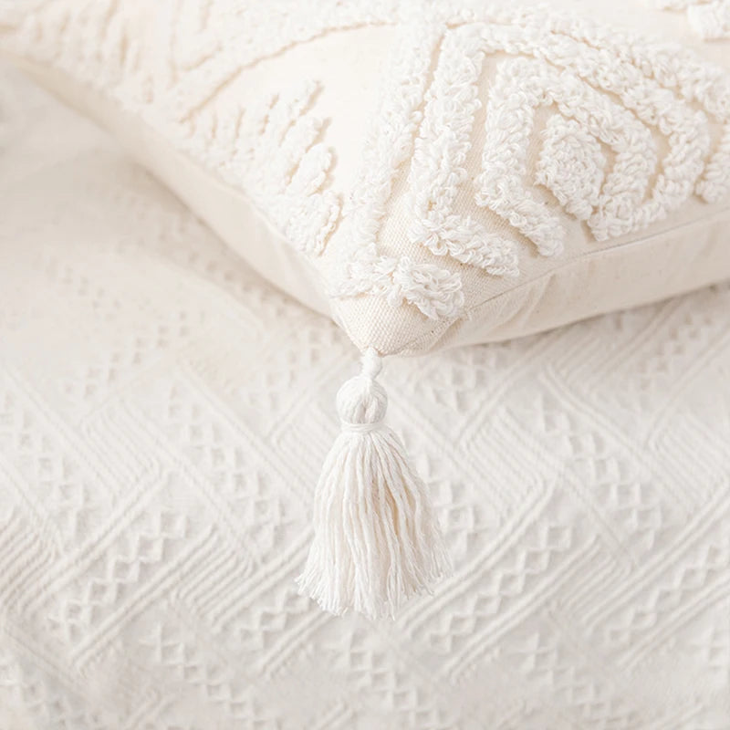 Ivory Loop Tufted Cotton Pillow Cushion Cover - Brasss Living