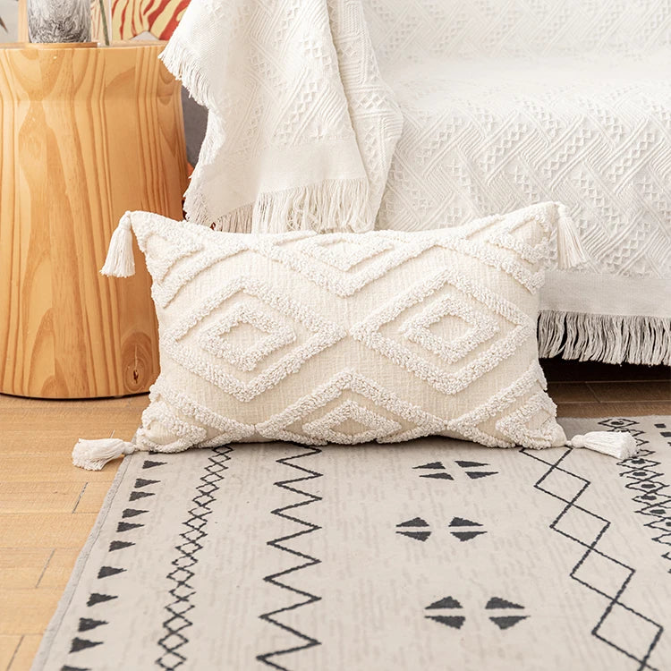 Ivory Loop Tufted Cotton Pillow Cushion Cover - Brasss Living