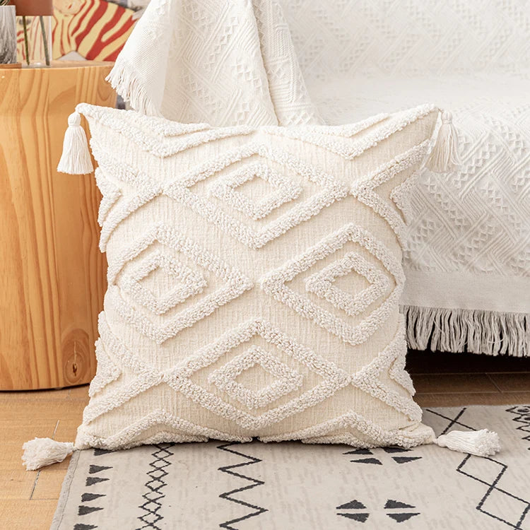 Ivory Loop Tufted Cotton Pillow Cushion Cover - Brasss Living