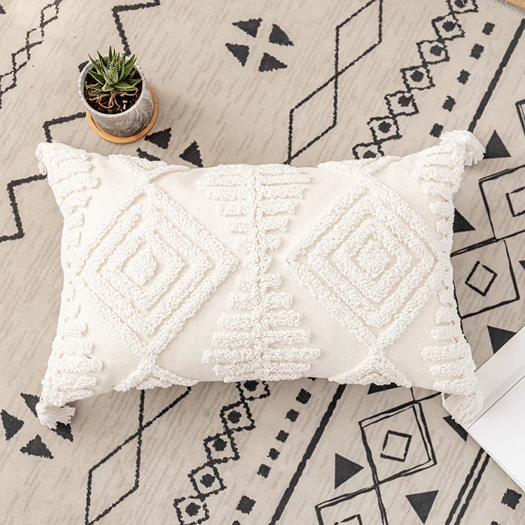 Ivory Loop Tufted Cotton Pillow Cushion Cover - Brasss Living