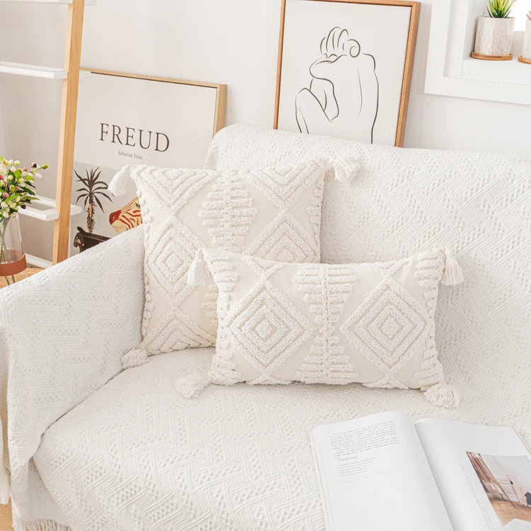 Ivory Loop Tufted Cotton Pillow Cushion Cover - Brasss Living