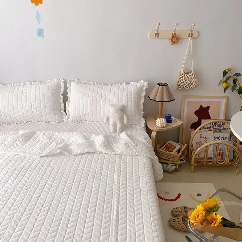 Korean Ruffles Quilted Summer Comforter Set Pleated Quilts - Brasss Living