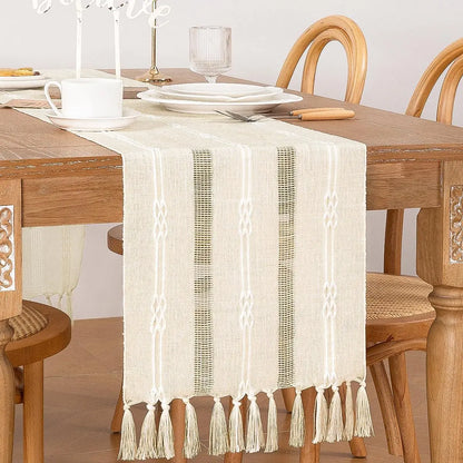 Linen Table Runner with Tassel Rustic Bed Runner - Brasss Living