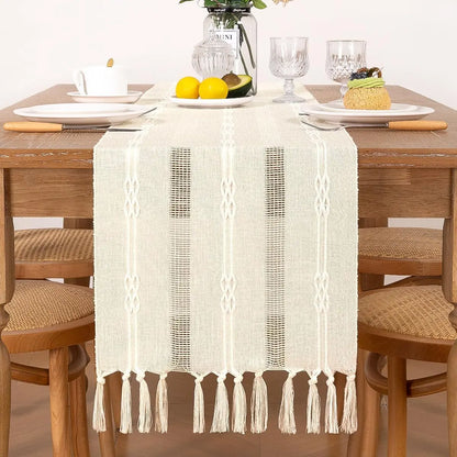 Linen Table Runner with Tassel Rustic Bed Runner - Brasss Living