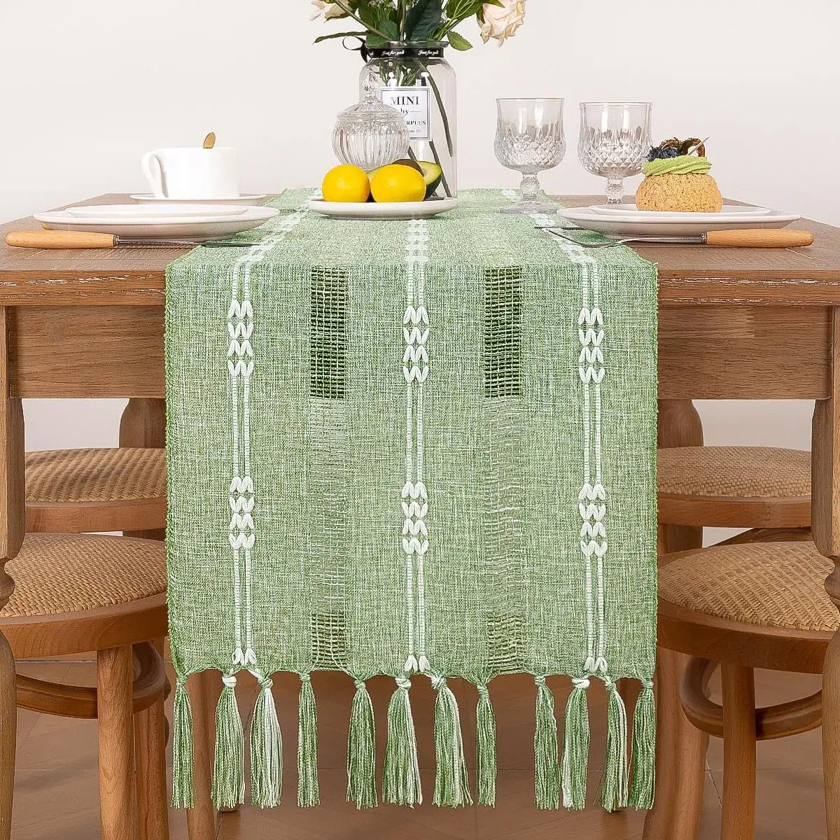 Linen Table Runner with Tassel Rustic Bed Runner - Brasss Living