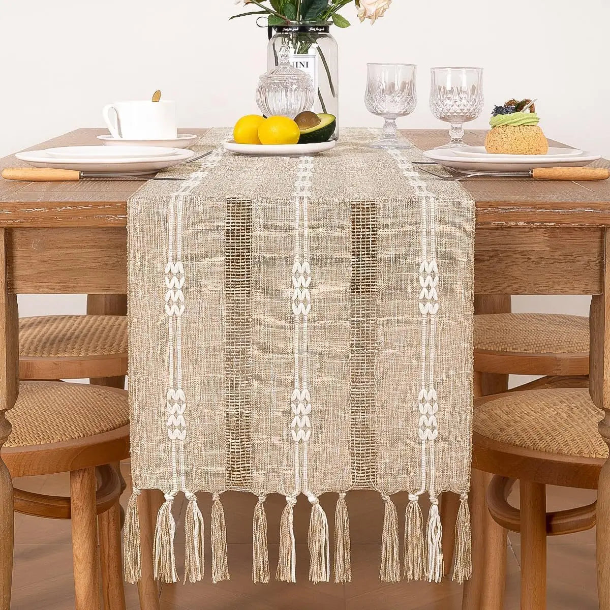 Linen Table Runner with Tassel Rustic Bed Runner - Brasss Living