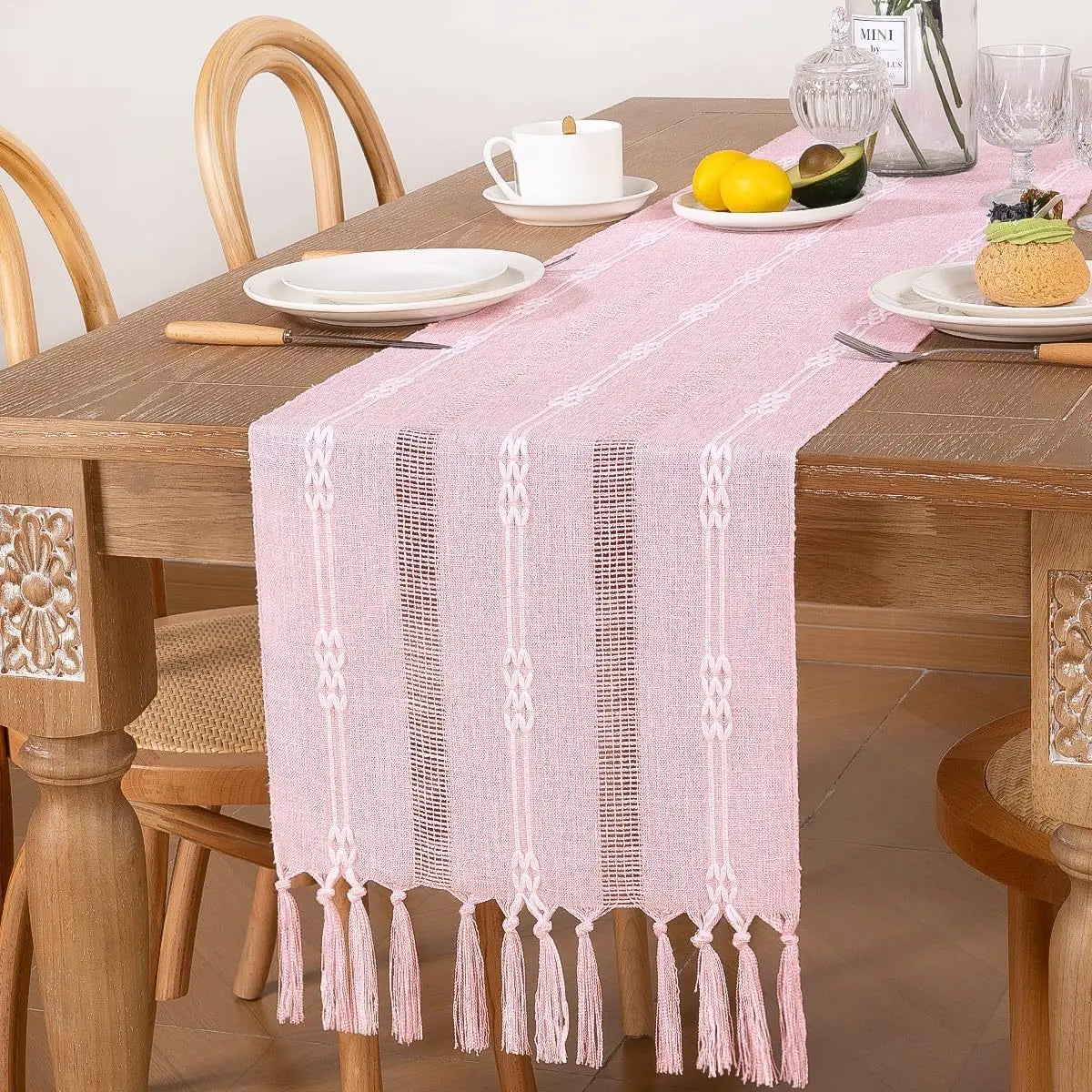 Linen Table Runner with Tassel Rustic Bed Runner - Brasss Living