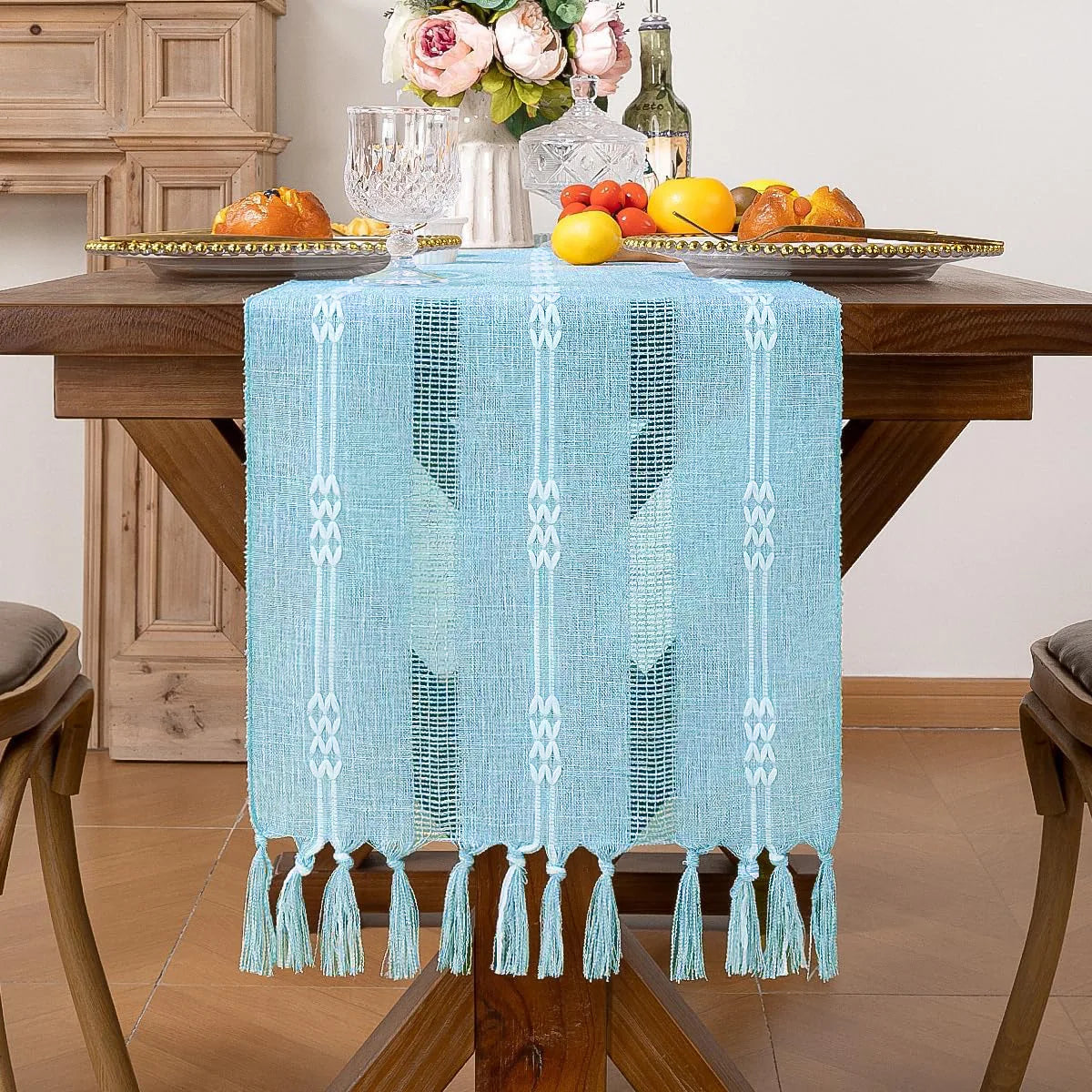 Linen Table Runner with Tassel Rustic Bed Runner - Brasss Living