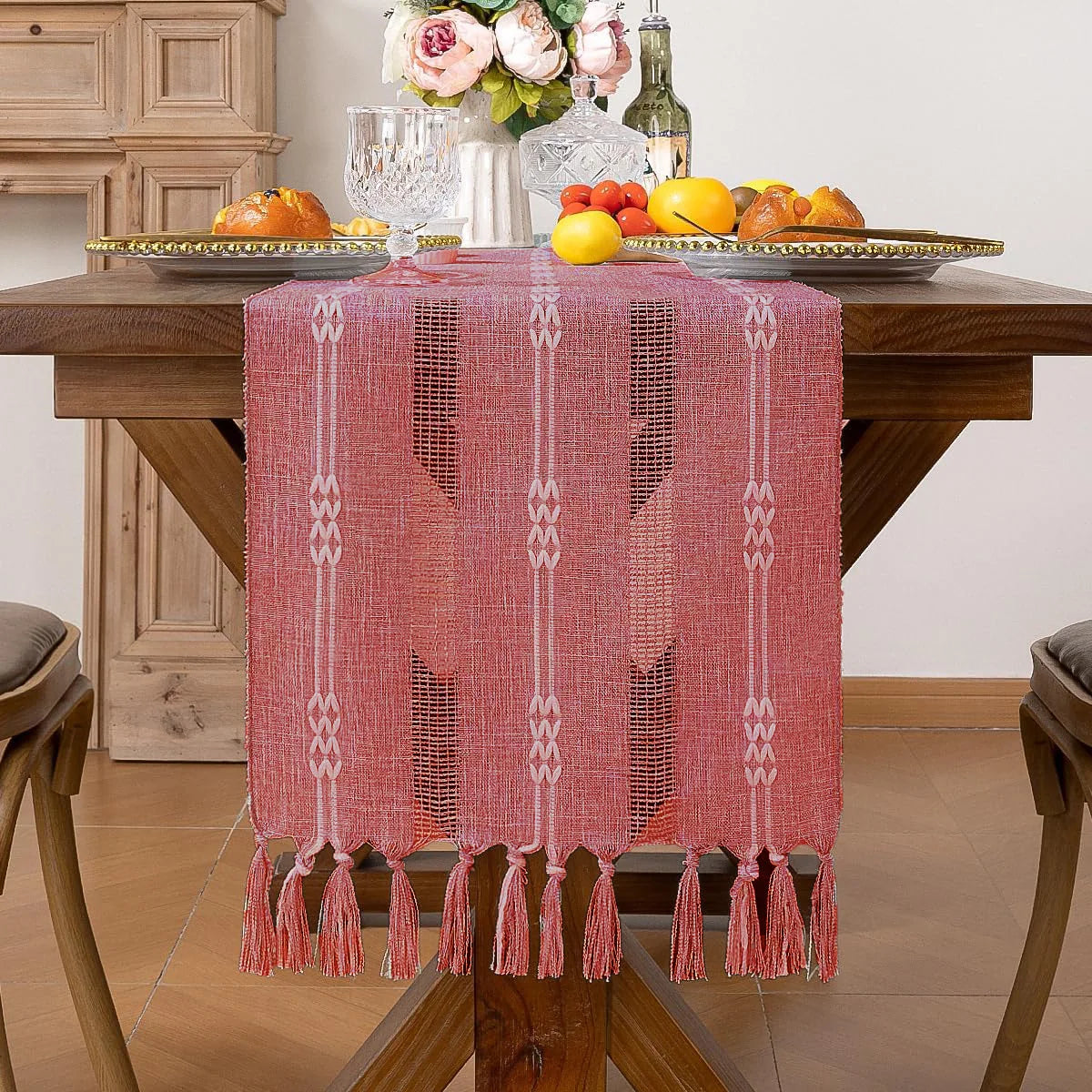 Linen Table Runner with Tassel Rustic Bed Runner - Brasss Living