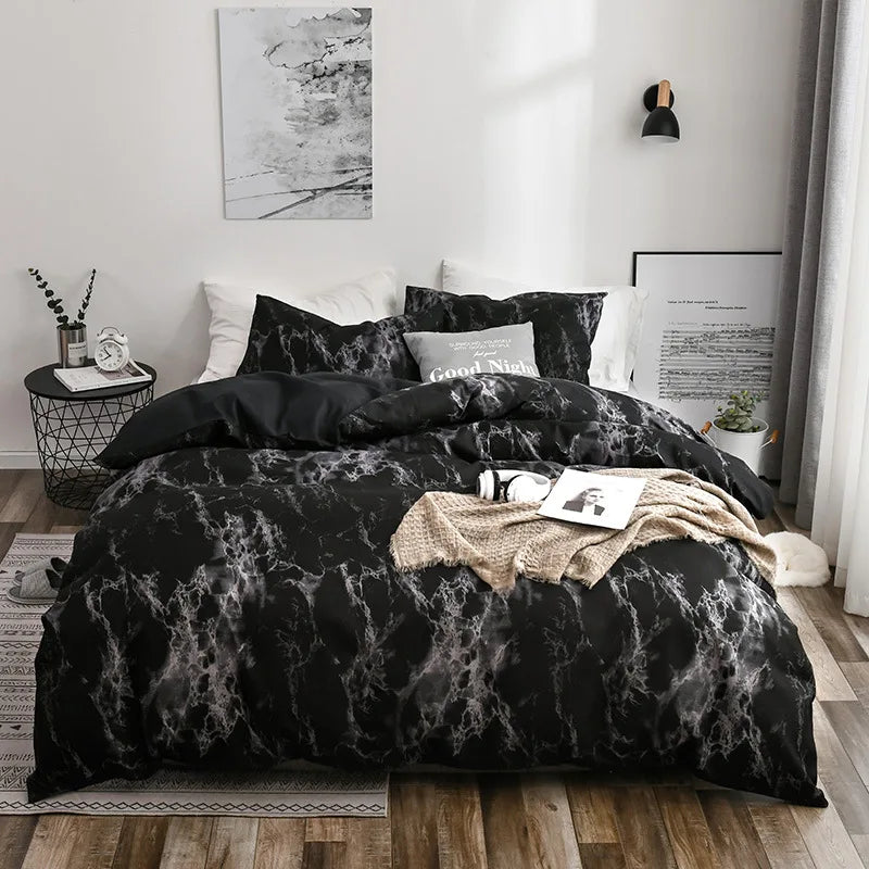 Marble Print Queen Bedding Set Brushed Duvet Cover Soft - Brasss Living