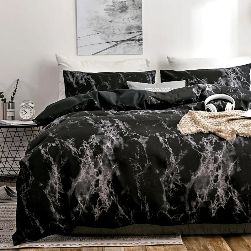 Marble Print Queen Bedding Set Brushed Duvet Cover Soft - Brasss Living