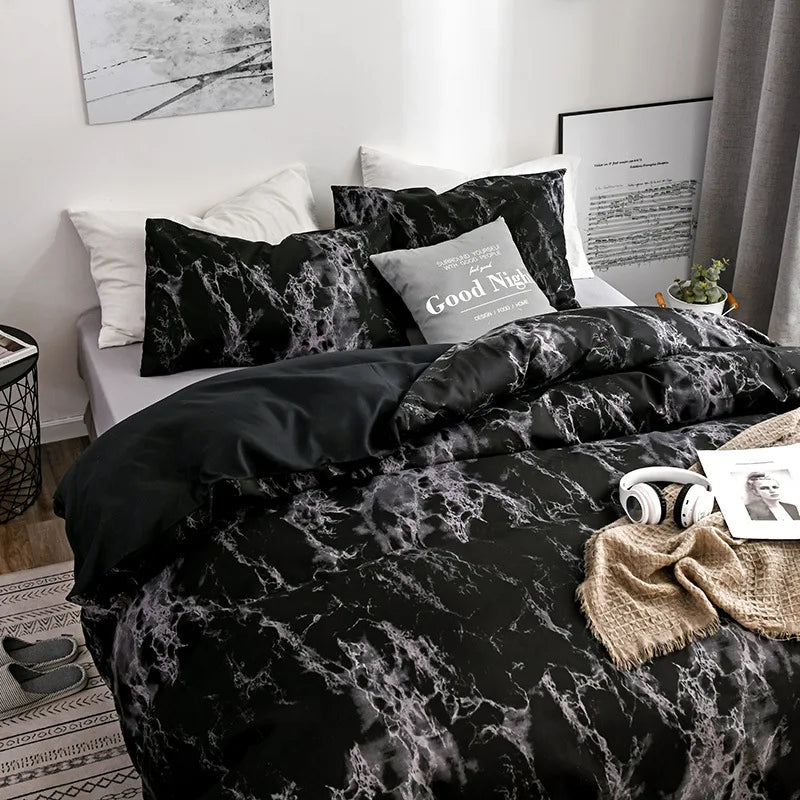 Marble Print Queen Bedding Set Brushed Duvet Cover Soft - Brasss Living