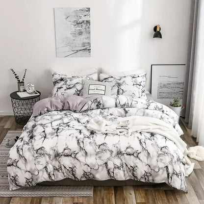 Marble Print Queen Bedding Set Brushed Duvet Cover Soft - Brasss Living