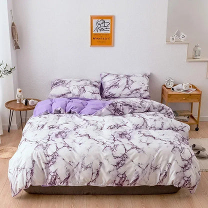 Marble Print Queen Bedding Set Brushed Duvet Cover Soft - Brasss Living