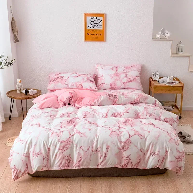 Marble Print Queen Bedding Set Brushed Duvet Cover Soft - Brasss Living