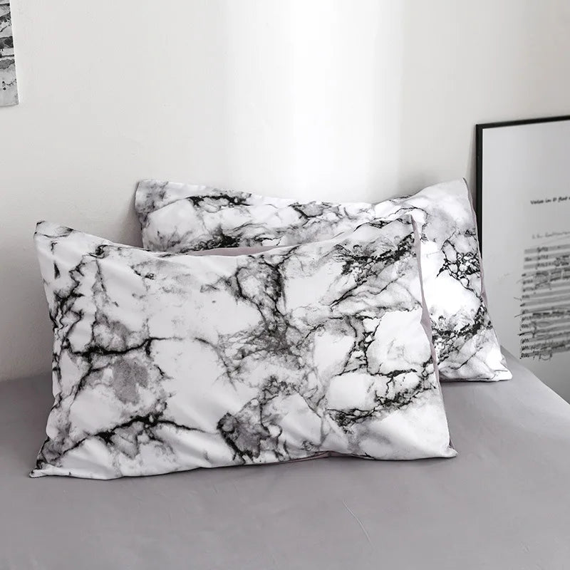 Marble Print Queen Bedding Set Brushed Duvet Cover Soft - Brasss Living