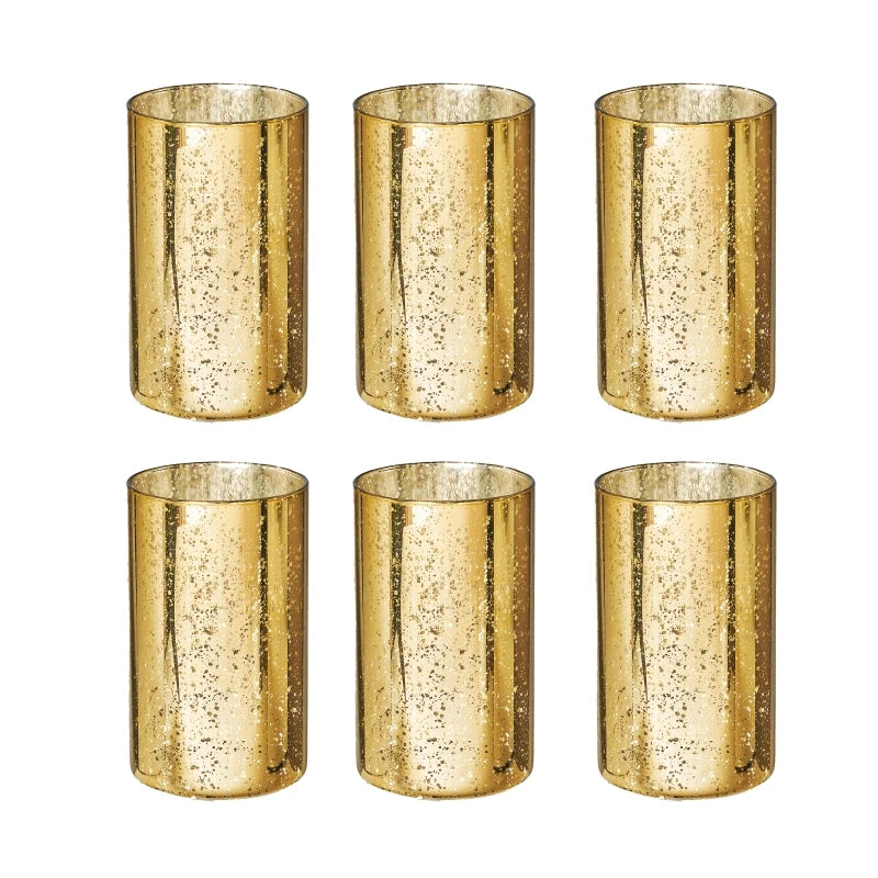 Mercury Glass Gold Cylinder Vases Centerpieces Candle Holders - Brasss Living