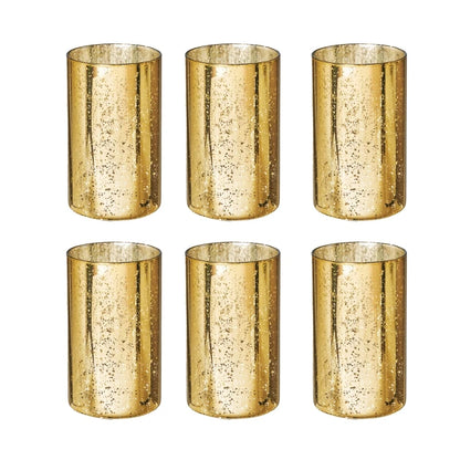 Mercury Glass Gold Cylinder Vases Centerpieces Candle Holders - Brasss Living