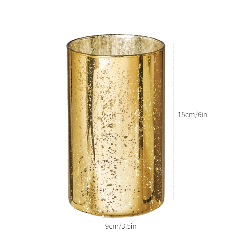 Mercury Glass Gold Cylinder Vases Centerpieces Candle Holders - Brasss Living