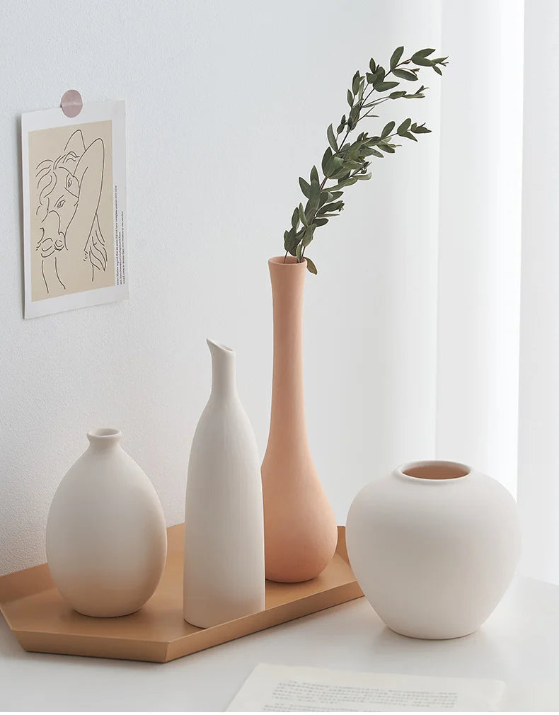 Minimalism Ceramic Vases Table Dried Flower Vase Decorative - Brasss Living