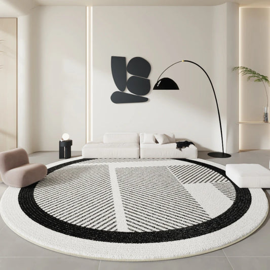 Minimalist Black White Soft Fluffy Round Carpet - Brasss Living