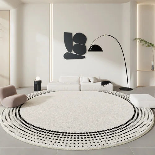 Minimalist Black White Soft Fluffy Round Carpet - Brasss Living