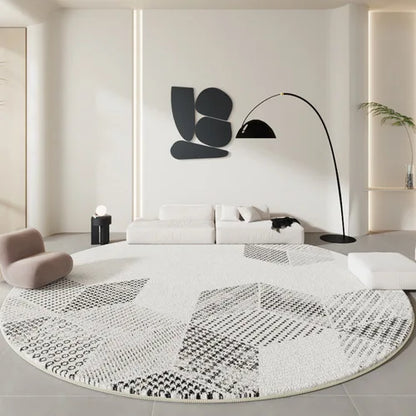 Minimalist Black White Soft Fluffy Round Carpet - Brasss Living