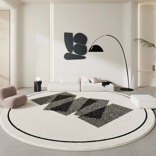 Minimalist Black White Soft Fluffy Round Carpet - Brasss Living