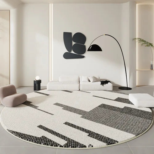 Minimalist Black White Soft Fluffy Round Carpet - Brasss Living