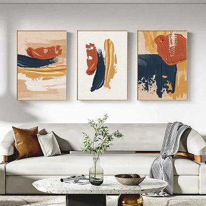 Modern Abstract Orange Blue Blush Texture Canvas Wall Art Prints - Brasss Living