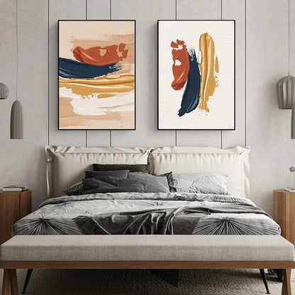 Modern Abstract Orange Blue Blush Texture Canvas Wall Art Prints - Brasss Living