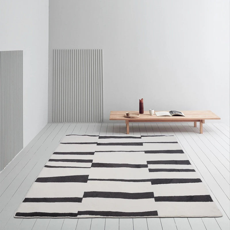 Modern Luxury Black White Lines Soft Washable Carpet - Brasss Living