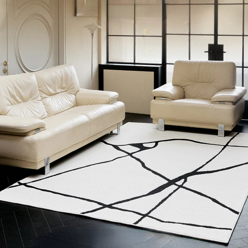 Modern Luxury Black White Lines Soft Washable Carpet - Brasss Living