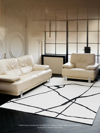 Modern Luxury Black White Lines Soft Washable Carpet - Brasss Living